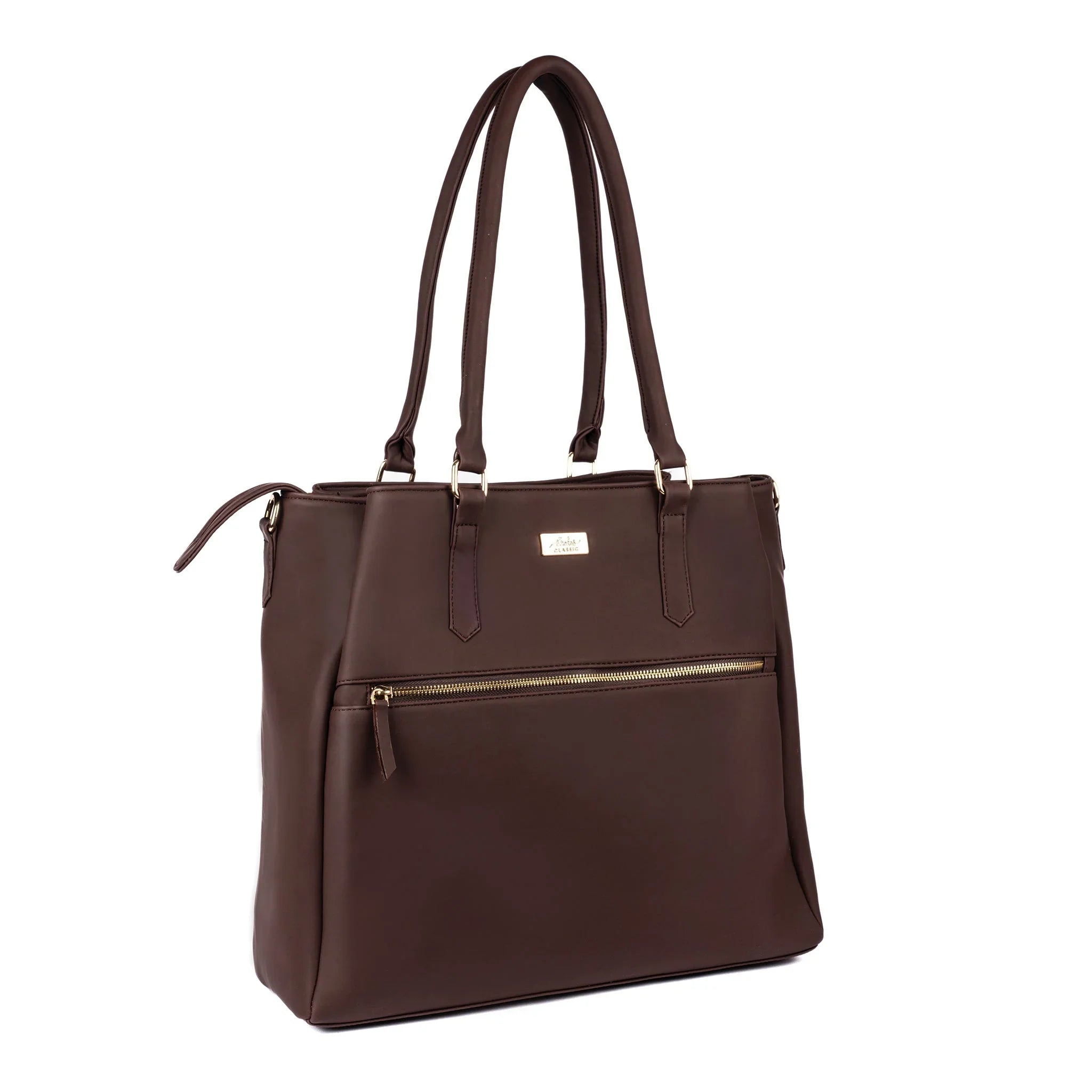 Aspire leather work tote with zipper in brown featuring sturdy straps and stylish design