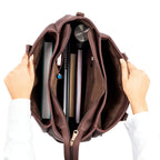 Aspire leather work tote with zipper showcasing multiple compartments for organization
