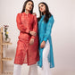 Lehriya kurta set for women featuring vibrant red and blue stripes for a stylish look