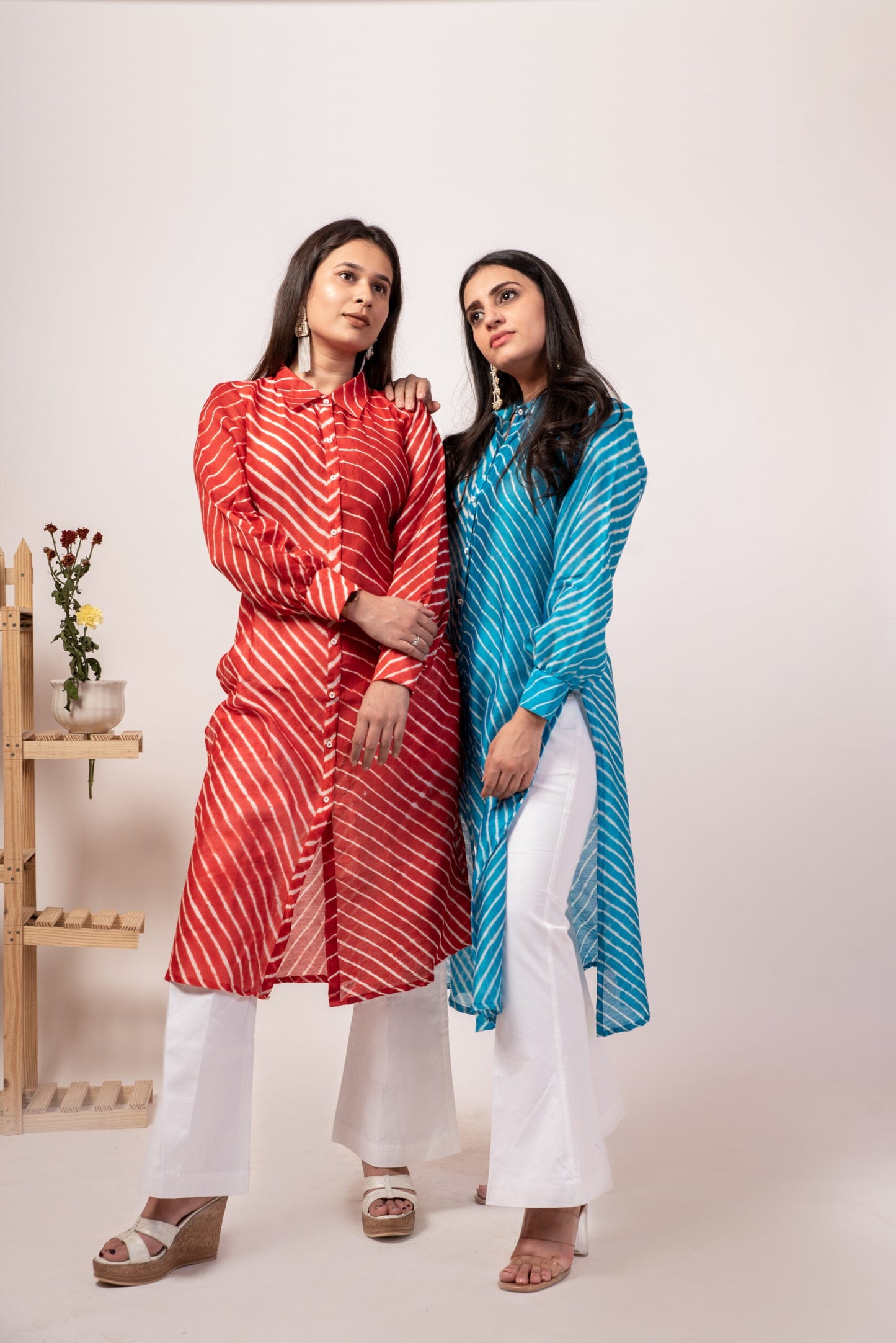 Lehriya kurta set for women in red and blue, perfect for festive occasions and ethnic wear styling