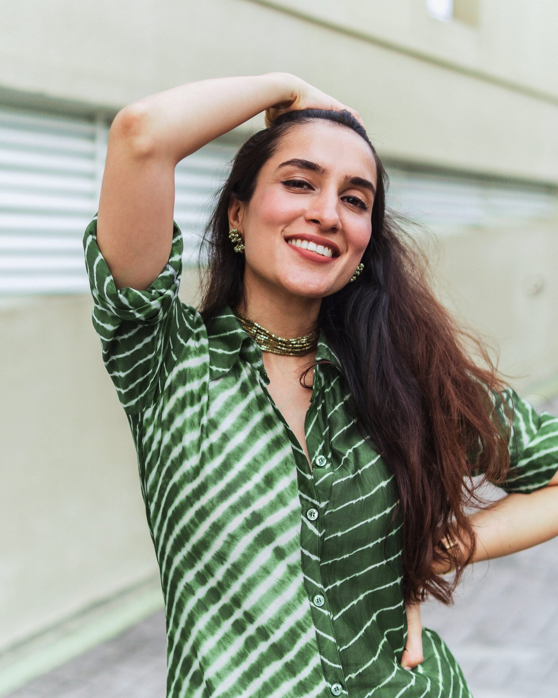 Stylish Stylera's Lehriya kurti for women in green with a button-down design perfect for casual outings