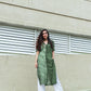 Green Lehriya kurti for women with stylish pattern, paired with white palazzo pants
