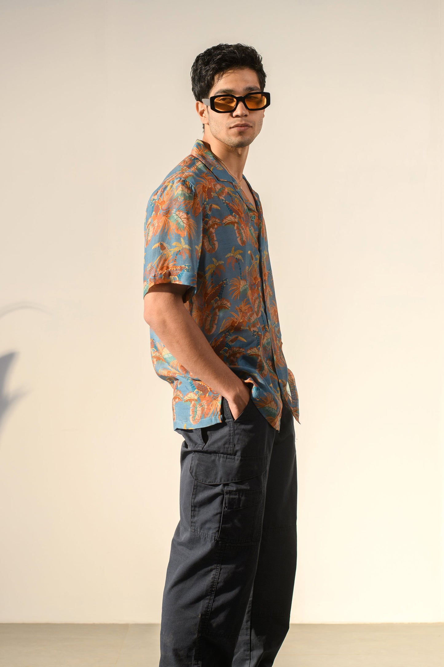 Leopard floral print shirt from Stylera featuring a stylish short sleeve design