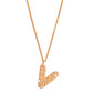 Stylera gold chain letter V pendant necklace with textured filigree V charm and small pearl accent