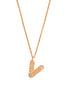 Stylera gold chain letter V pendant necklace with textured filigree V charm and small pearl accent
