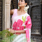 Elegant model in a lightweight party wear chiffon saree adorned with vibrant floral patterns