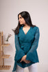 Stylera lightweight party wear jacket in teal with stylish bell sleeves for versatile occasions