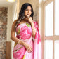 Beautiful lightweight party wear saree with pink floral prints, perfect for festive occasions