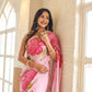 Elegant lightweight party wear saree in pink with floral patterns, perfect for festive occasions