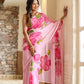 Elegant lightweight party wear saree in pink with floral designs, perfect for festive occasions