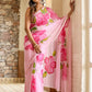 Elegant lightweight party wear saree in pink with floral patterns, perfect for special occasions