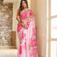 Beautiful lightweight party wear saree in pink with floral prints, perfect for festive occasions