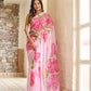 Elegant lightweight party wear saree in pink with floral design, perfect for festive occasions