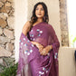 Elegant lightweight party wear saree in purple with floral embroidery for festive occasions
