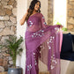 Lightweight party wear saree in purple with floral embroidery, perfect for festive occasions