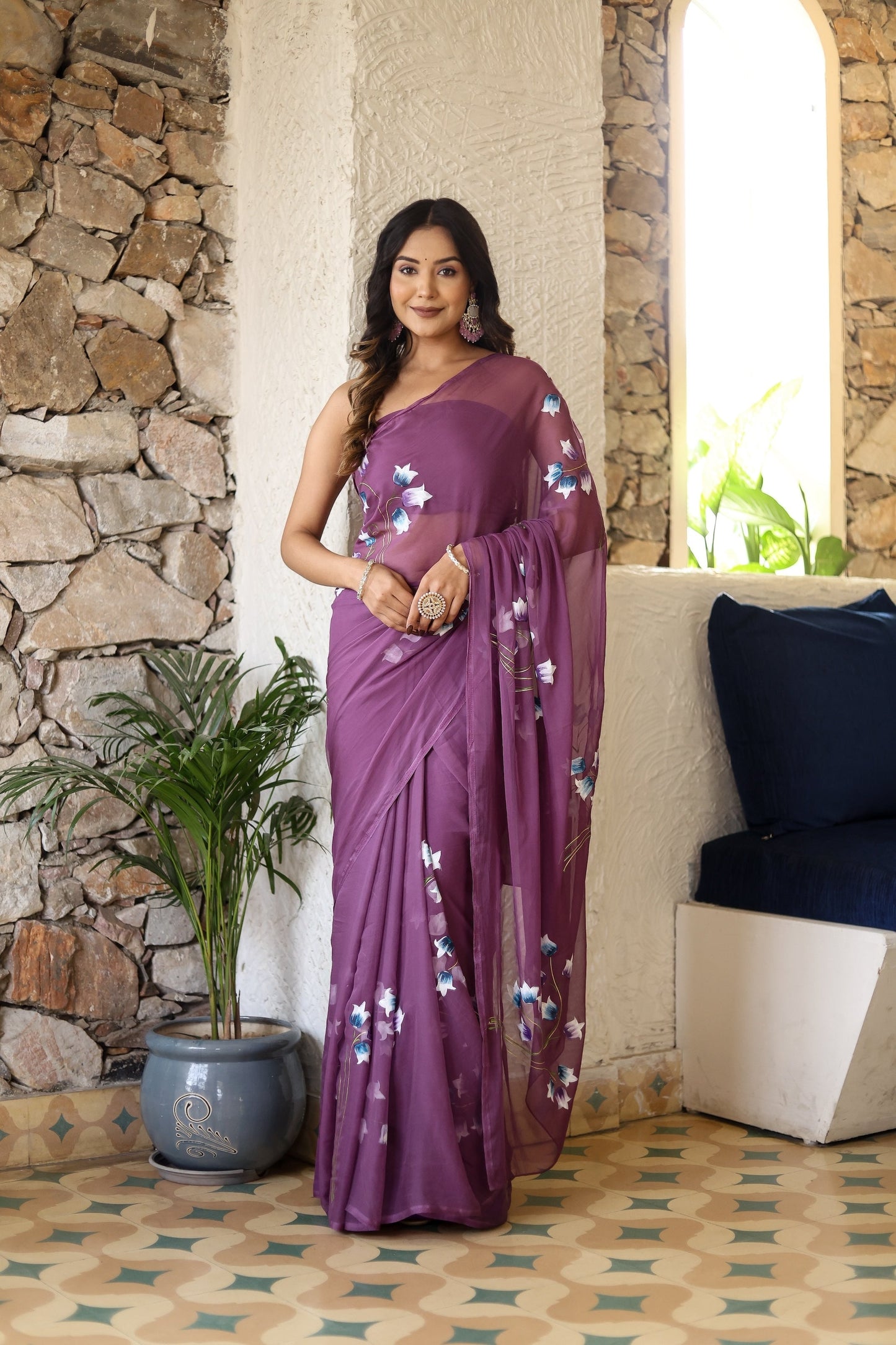Elegant purple Stylera lightweight party wear saree with floral embroidery for festive occasions