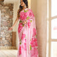 Beautiful lightweight party wear saree in pink with floral designs, perfect for festive occasions