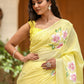 Elegant yellow lightweight party wear saree with floral embroidery for festive occasions
