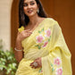Elegant lightweight party wear saree in yellow with floral embroidery, perfect for festive occasions