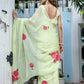 Elegant lightweight pastel saree with floral print featuring pink roses for a graceful look