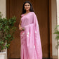 Elegant pink lightweight summer saree for women with floral embroidery, perfect for warm weather occasions