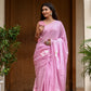 Elegant lightweight summer saree for women in soft pink with floral embroidery details