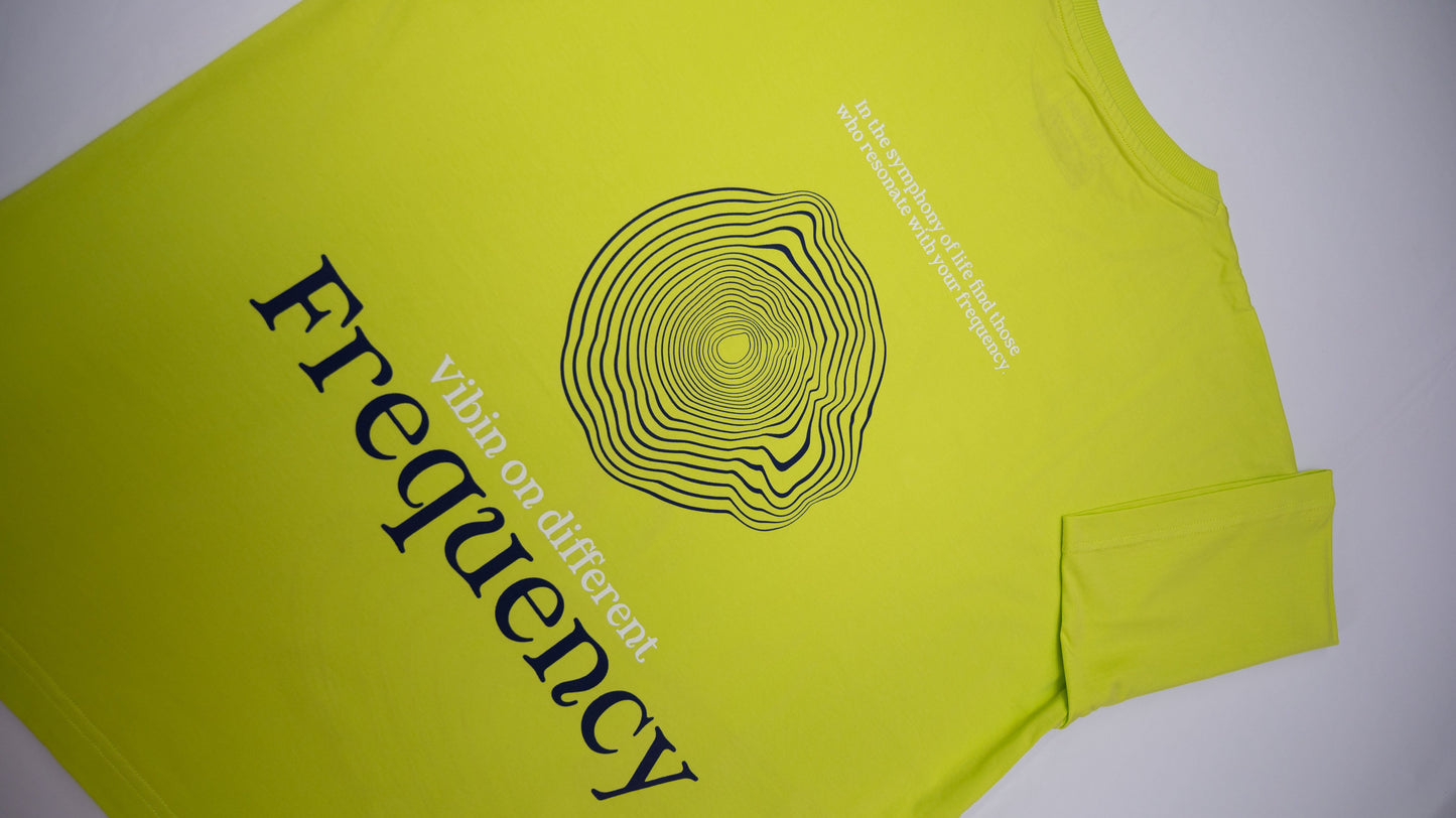 Lime green graphic t-shirt oversized with Frequency design and modern typography