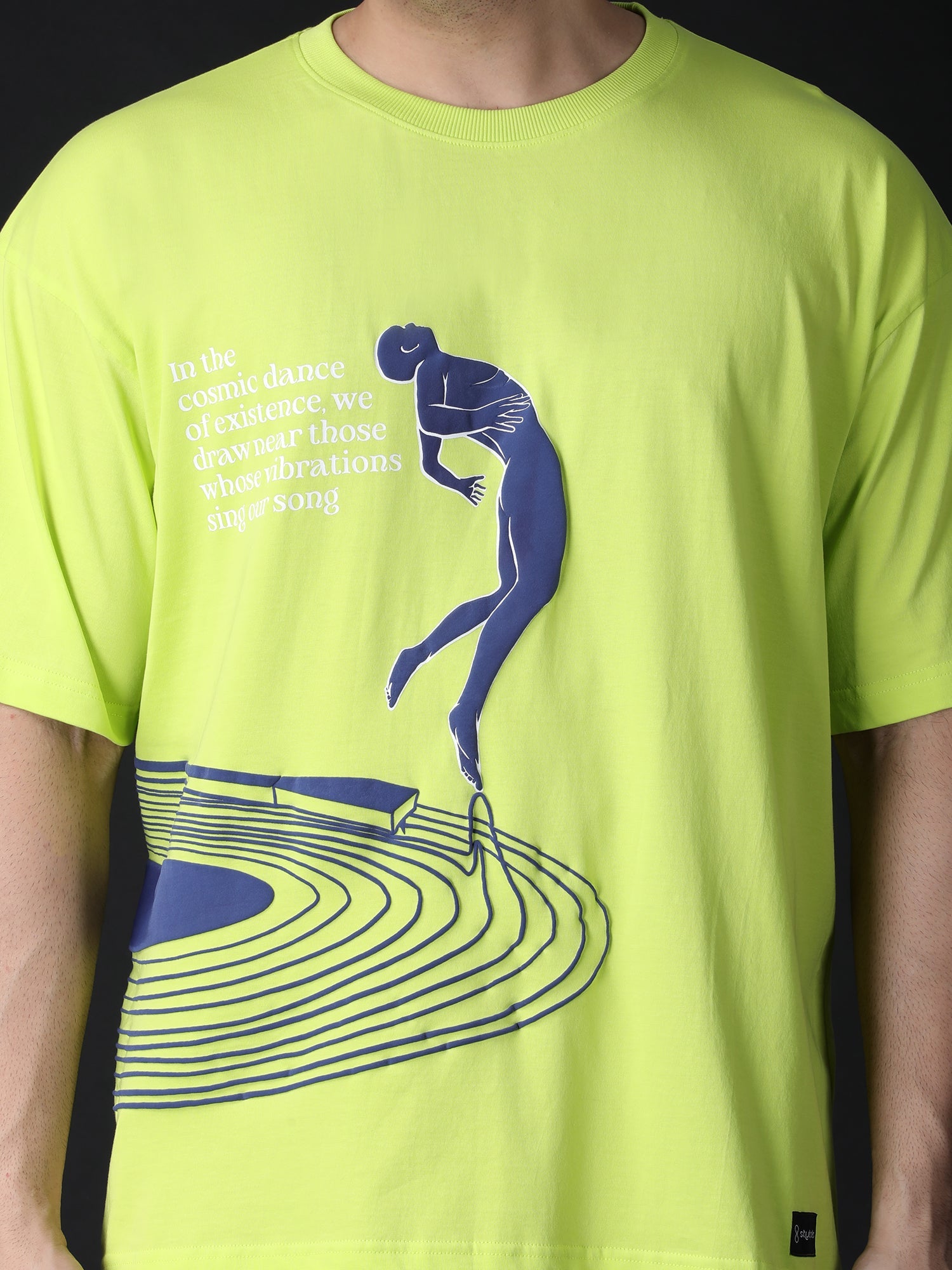 Lime green graphic t-shirt oversized featuring a dancer graphic and inspirational text