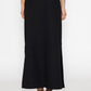 Stylera long black skirt with slit shown from the back with high heels