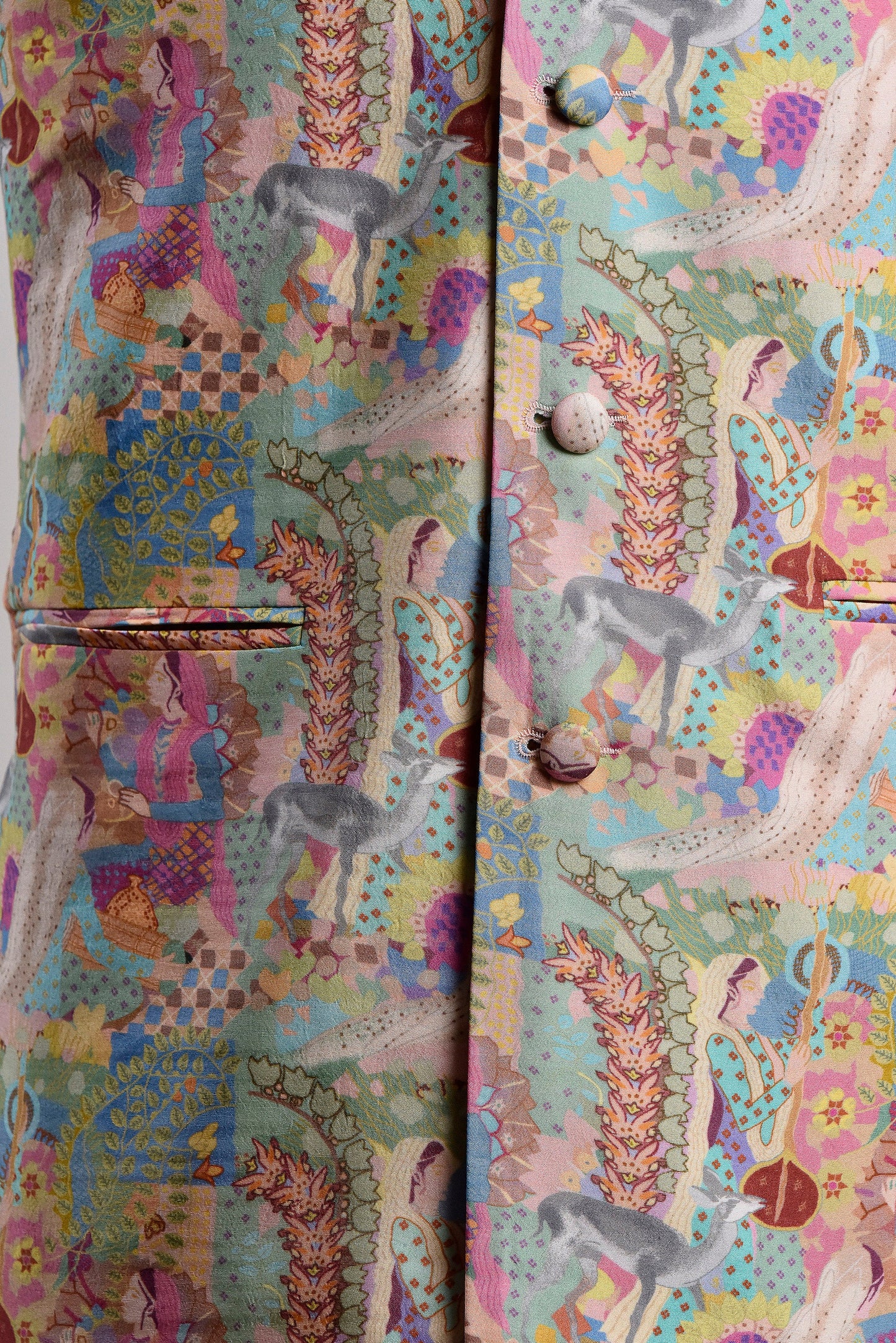 Luxury bandi vest for weddings featuring intricate colorful patterns and stylish buttons