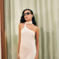 Stylera luxury long gown in cream with one-shoulder design and choker neckline