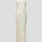 Stylera luxury long gown in elegant ivory satin with one-shoulder design and slim fit