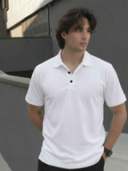 Solid White Terry Cut Away Collar Regular Fit Polo T-Shirt
