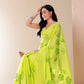 Bright Yellow Mal Mal Saree for Women with Floral Prints, Perfect for Special Occasions