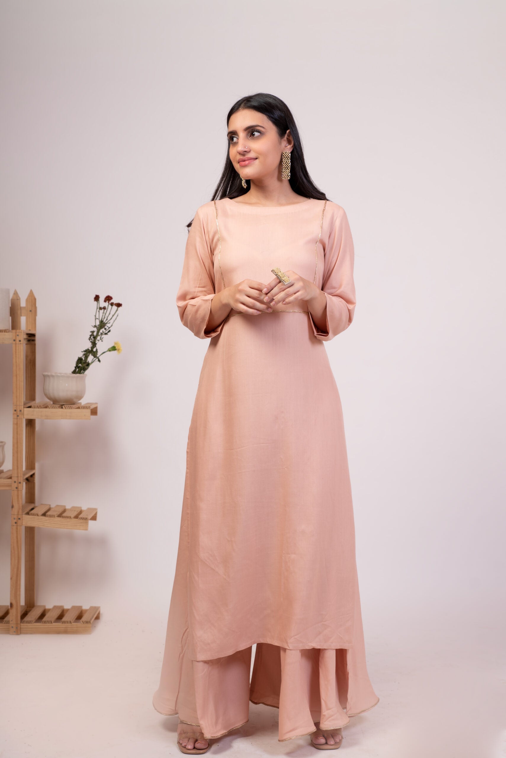 Mauve pink kurta palazzo set Stylera featuring a stylish long kurta and matching palazzo pants