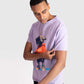 Stylera men's regular fit trendy t-shirt in light purple with a colorful robot graphic print