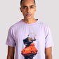 Stylera men's regular fit trendy t-shirt in light purple with robot graphic print