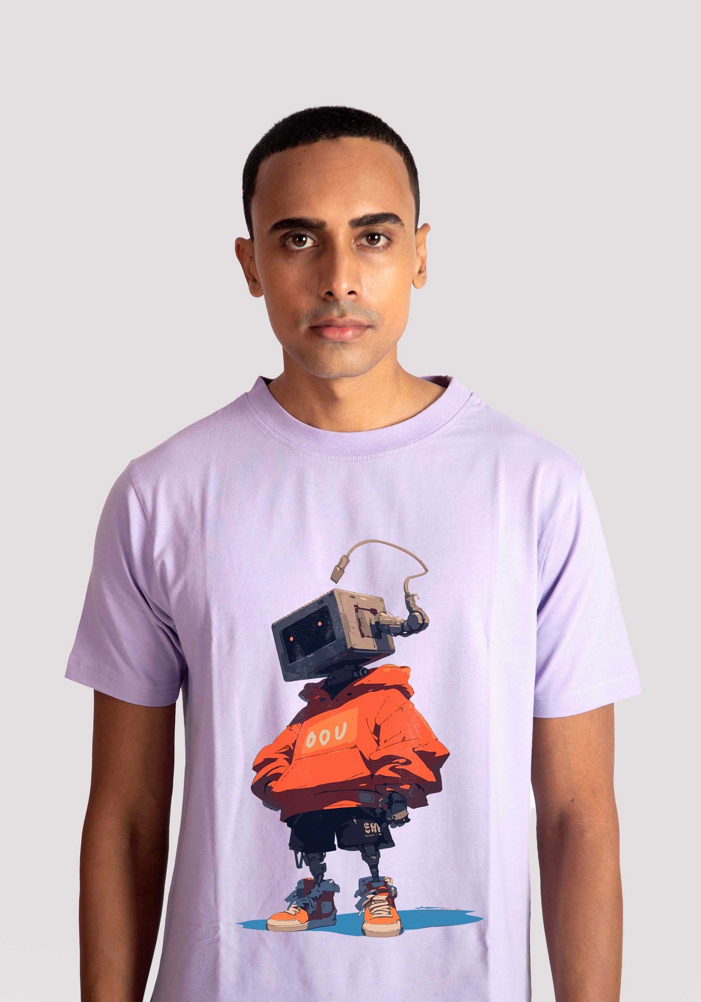 Stylera men's regular fit trendy t-shirt in light purple with robot graphic print
