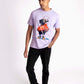 Stylera men's regular fit trendy t-shirt in light purple with robot graphic worn with black pants