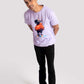 Stylera men's regular fit trendy t-shirt in light purple with graphic design worn with black pants and white sneakers