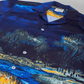 Stylera men's artistic print shirt navy button up with vivid blue and yellow painterly landscape print