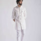 Stylish men's ethnic kurta pant set in white, featuring button-down design and slim fit