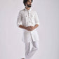 Men's ethnic kurta pant set in white with buttoned front and lightweight fabric for casual wear