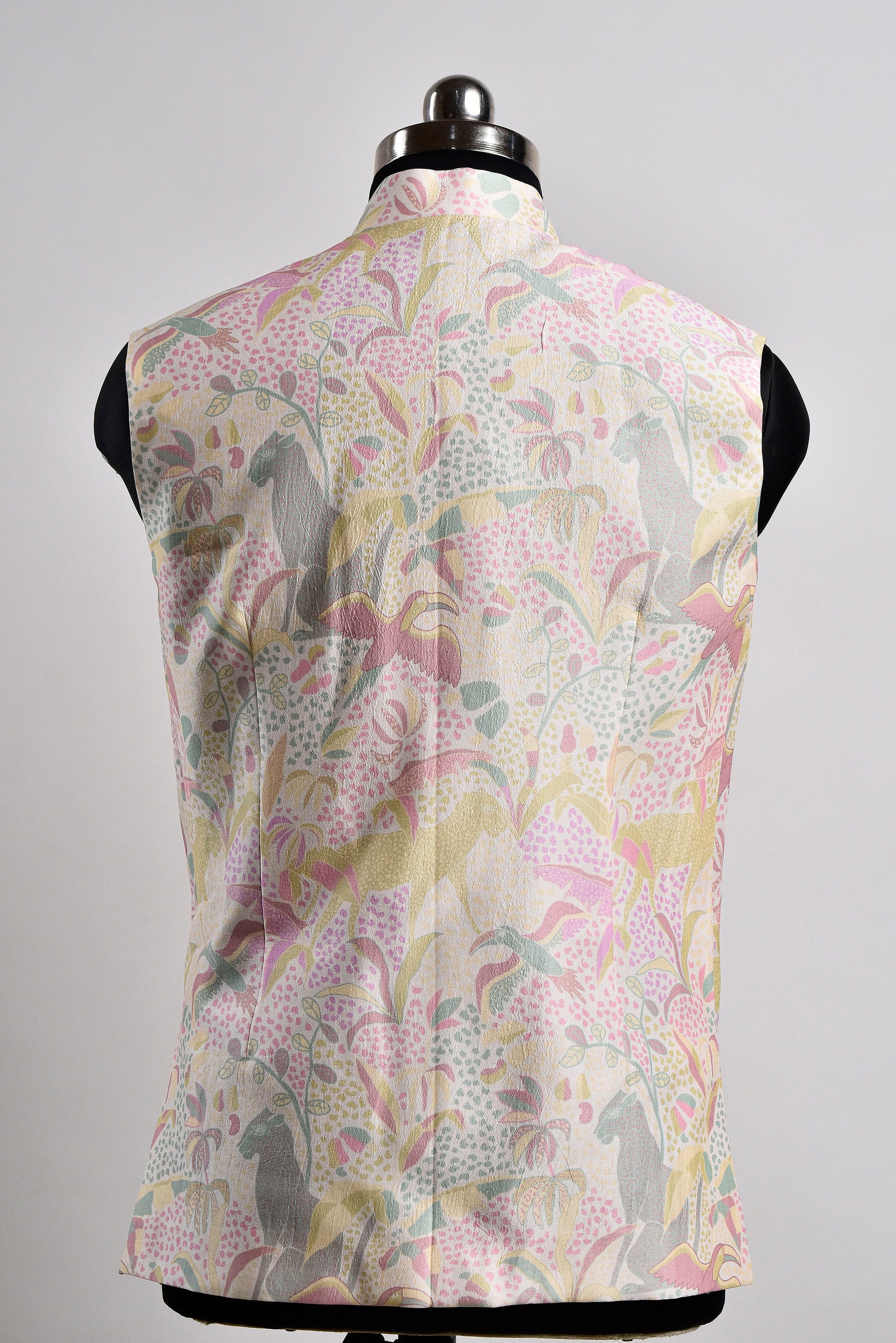 Back view of Stylera men's floral bandi vest in colorful floral pattern for stylish occasions