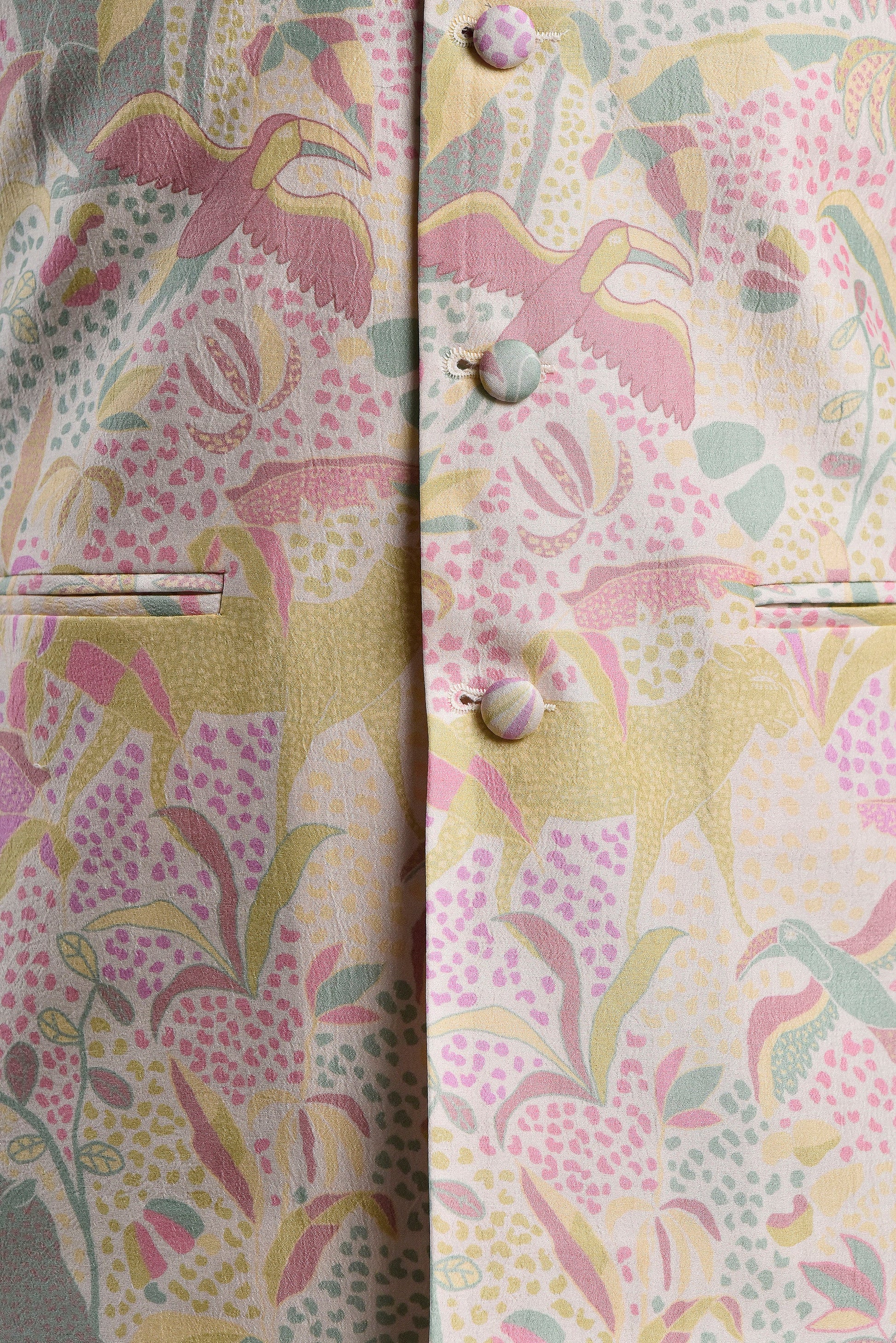 Men's floral bandi vest by Stylera with colorful bird and flower patterns