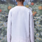Back view of mens linen statement shirt by Stylera in white with long sleeves