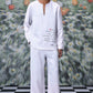 Mens linen statement shirt by Stylera in white with long sleeves and printed design