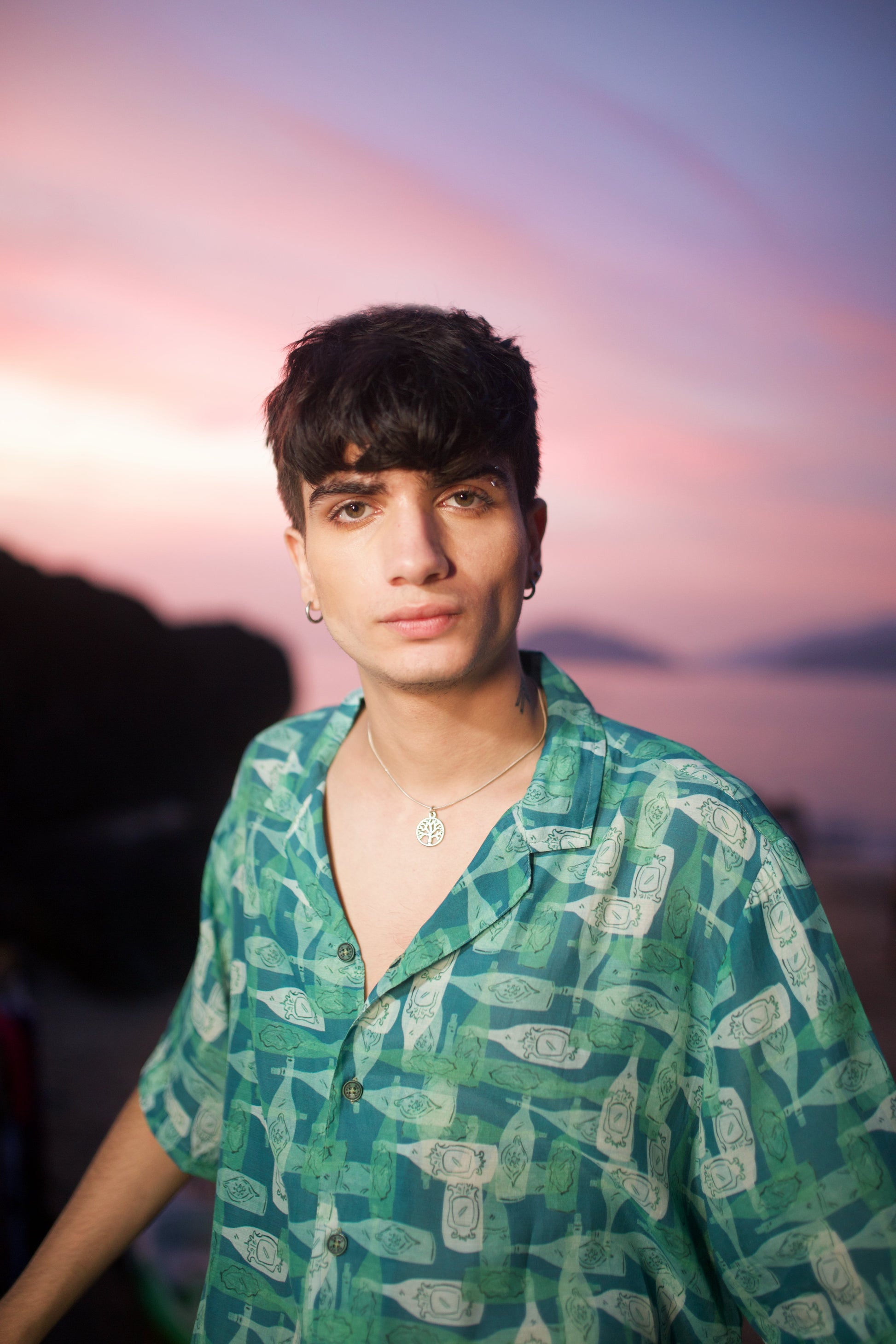 Mens oversized printed shirt by Stylera in green with abstract designs