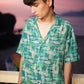 Stylera mens oversized printed shirt in green with a unique pattern for casual summer styling