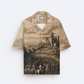 Stylera men's printed casual button up shirt with sepia classical battle scene print short sleeve